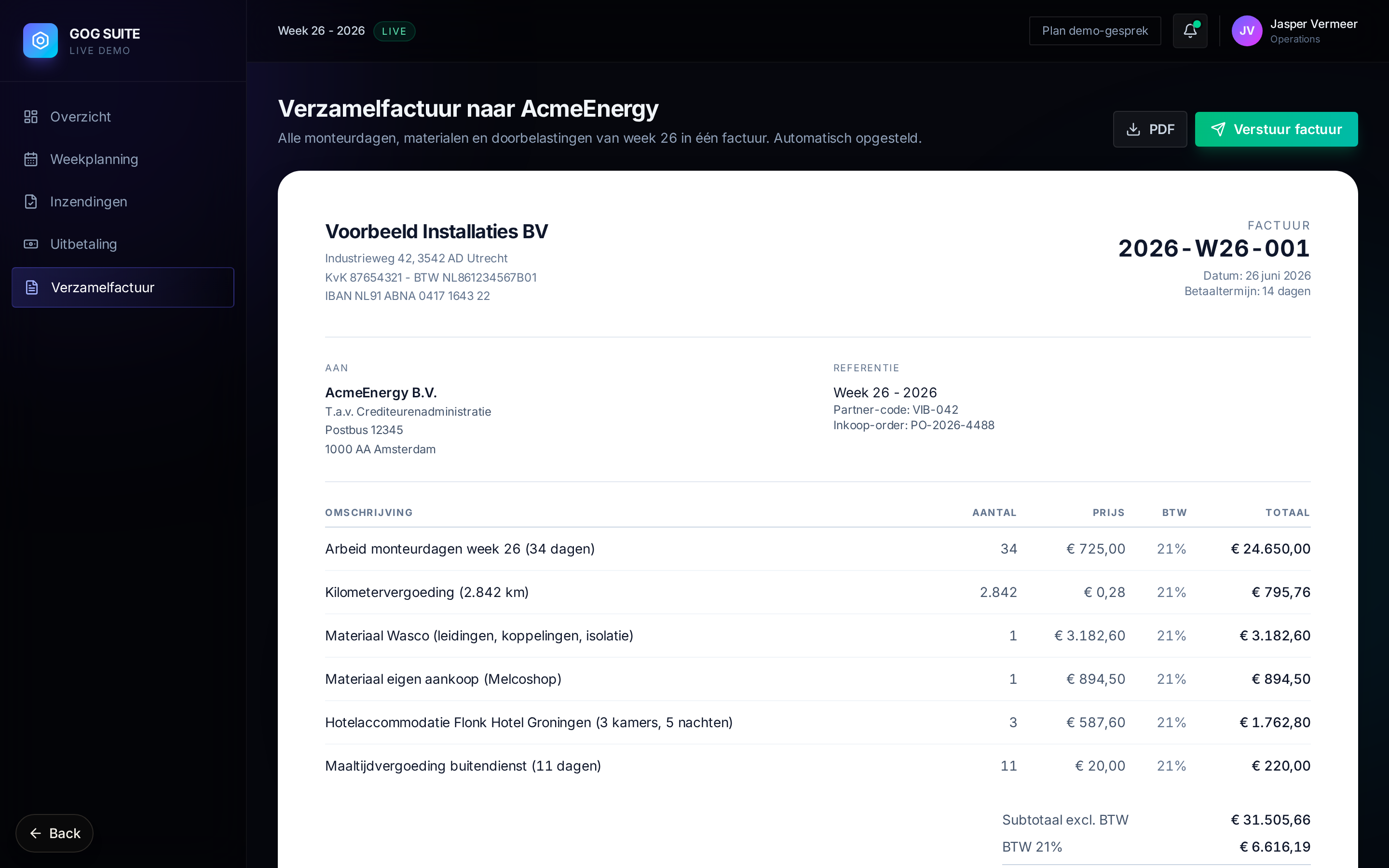 Wekelijkse verzamelfactuur in het GOG-systeem
